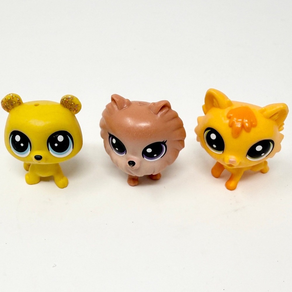 Littlest Pet Shop LPS Lot 3 Figures Yellow Bear Pomeranian Dog Orange Fox Hasbro